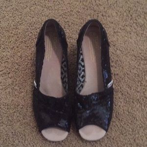 Toms Black Sparkly Wedge